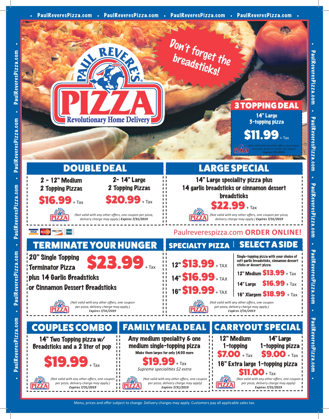 Coupons | Cedar Rapids, IA | Paul Revere's Pizza