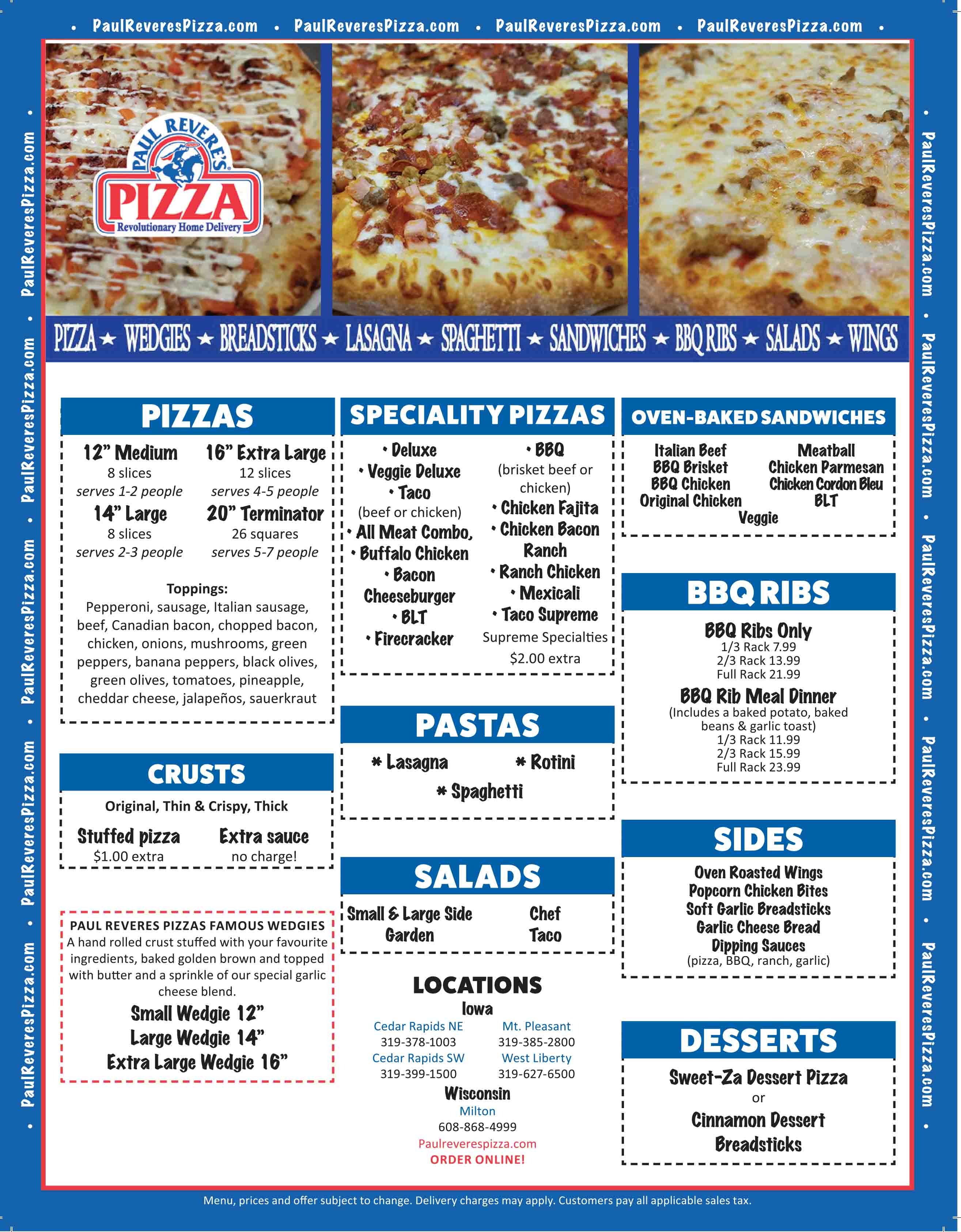 Coupons | Cedar Rapids, IA | Paul Revere's Pizza